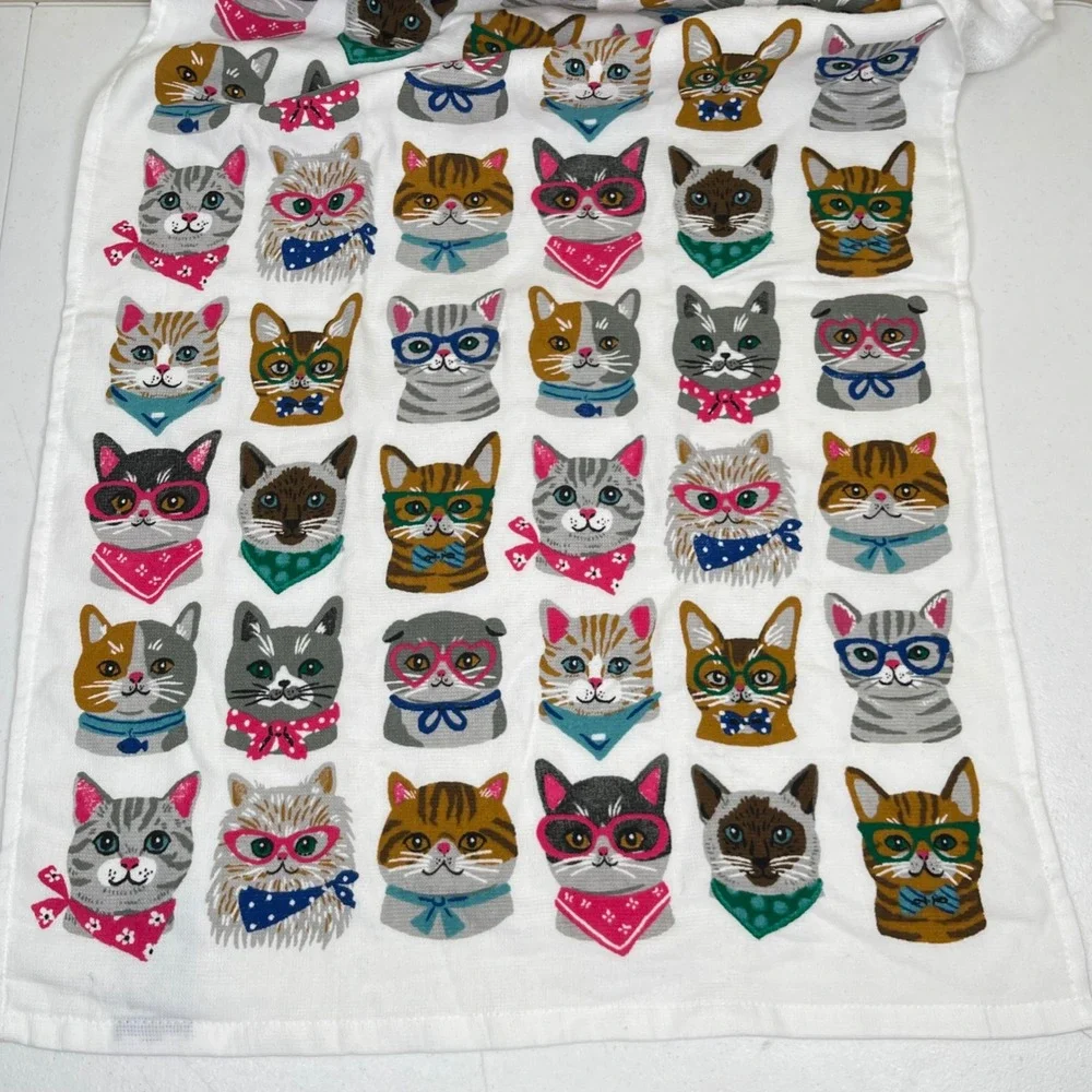 Humane‎ Society Retro Cat Print Hand Towel White Multi Glasses Bandana Mod